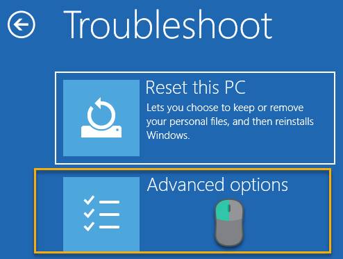 Troubleshoot screen of the Windows Boot Options Menu