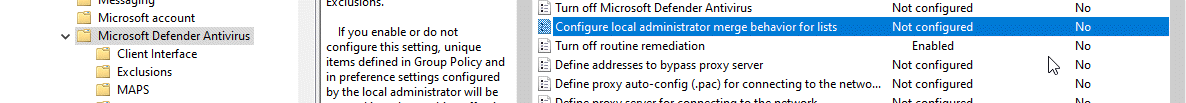 Merge behaviour for Microsoft Defender rules