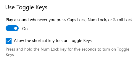Enabling audio alert for toggle keys