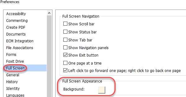 Foxit Reader full-screen settings