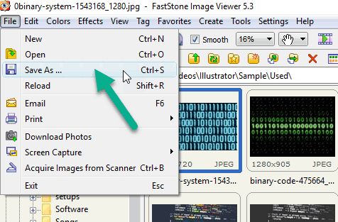 FastStone SaveAs from the File Menu