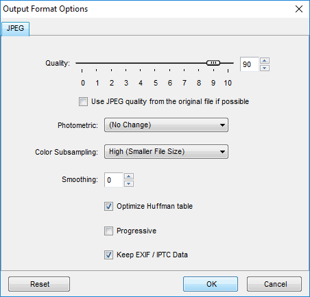 FastStone batch convert Output Format Options