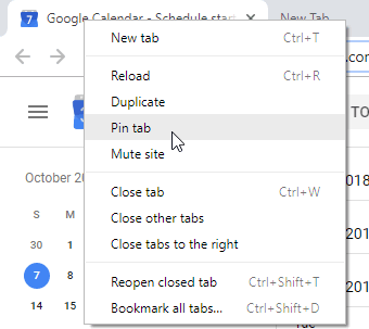 Chrome pin tab option