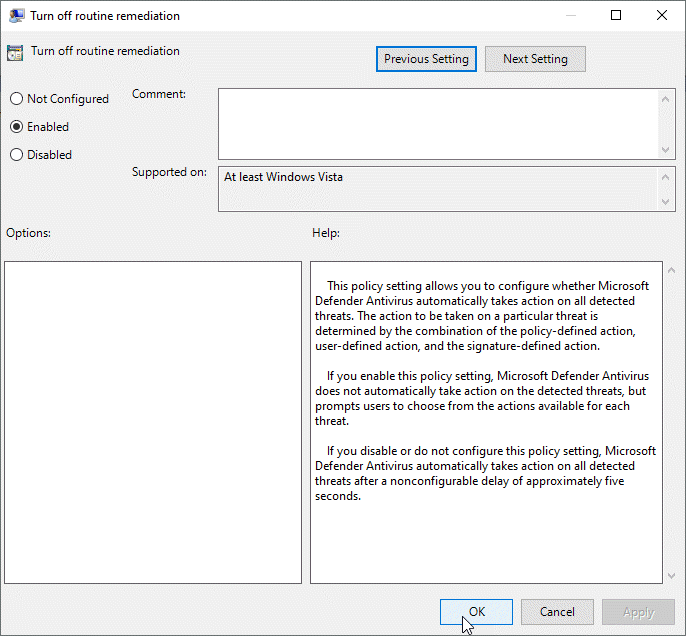 Routine remediation setting in Group Policy Editor