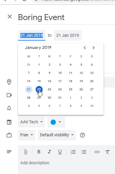 Changing Date in Google Calendar