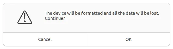 Warning message about formatting the drive and data loss