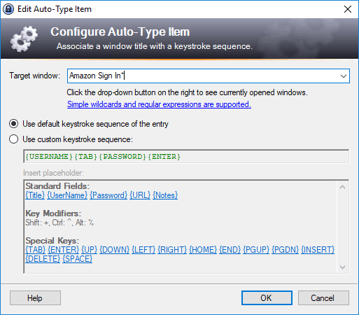 Window for adding window-sequence pairs