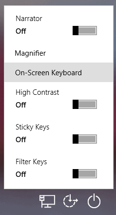 Accessibility options on Windows login screen