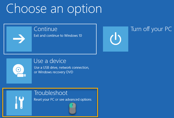 Main Screen of Windows's Boot Options Menu