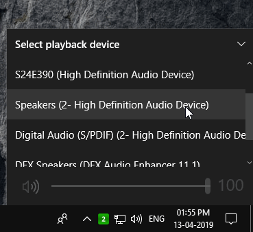 Playback devices menu expanded