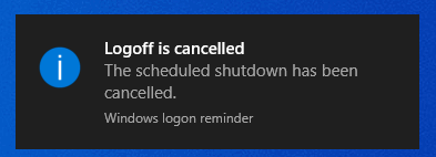Logoff cancelled message