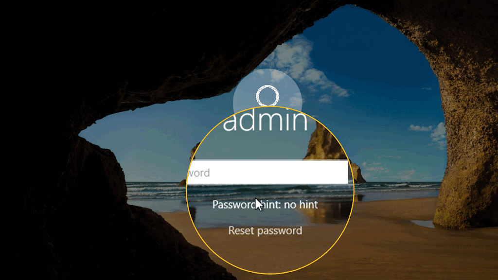 Windows login screen with password reset option visible