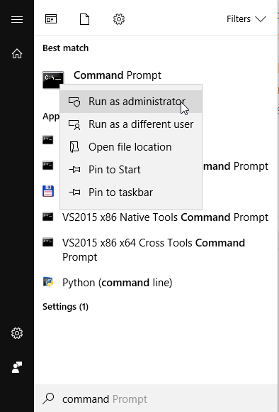Image showing Command Prompt being run as admin