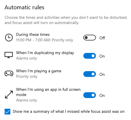 Automatic Rules for Focus Assist
