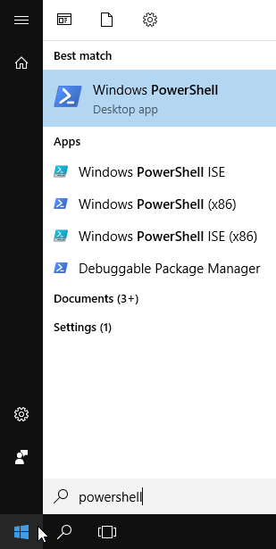 Searching for PowerShell in Start Menu