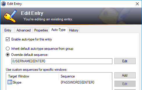 Edit Entry - Auto-Type tab