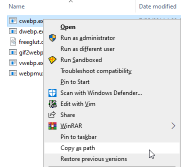 Windows extended context menu